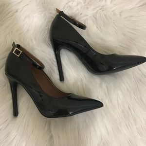 Black faux leather stiletto heels!